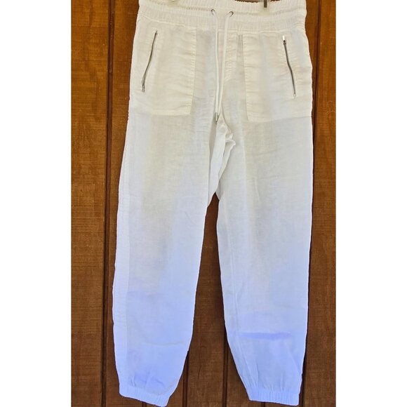 Athleta Womens White Linen Joggers With Zipper Pockets & Elastic Waist Size 8 - Picture 1 of 9